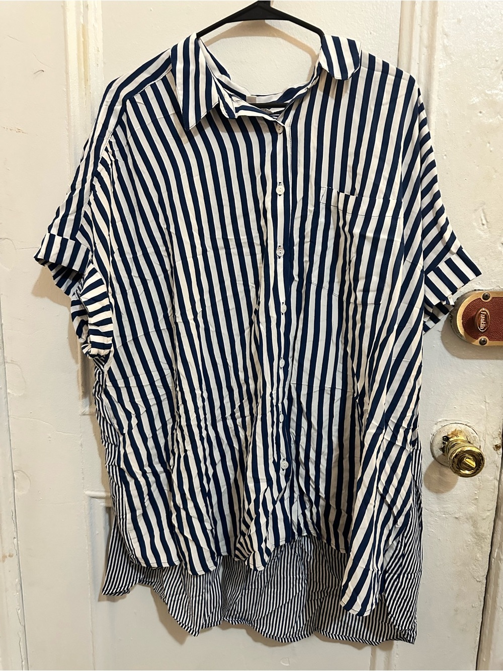 Nautica Navy and White Vertical Stripe Short-Sleeve Button-Down